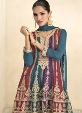 Chinon Embroidered Sharara in Blue